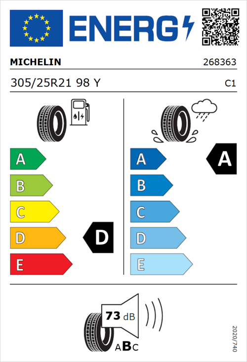 Tyre Label for Michelin Pilot Sport 4 S 305/25R21 98Y