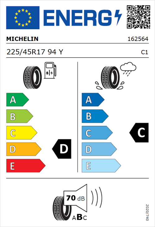Tyre Label for Michelin Pilot Sport Cup 2 225/45R17 94Y