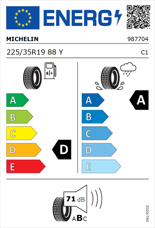 Tyre Label for Michelin Pilot Sport 4 S 225/35R19 88Y