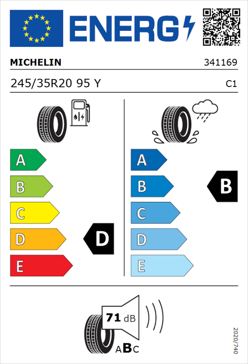 Tyre Label for Michelin Pilot Sport 4 S 245/35R20 95Y