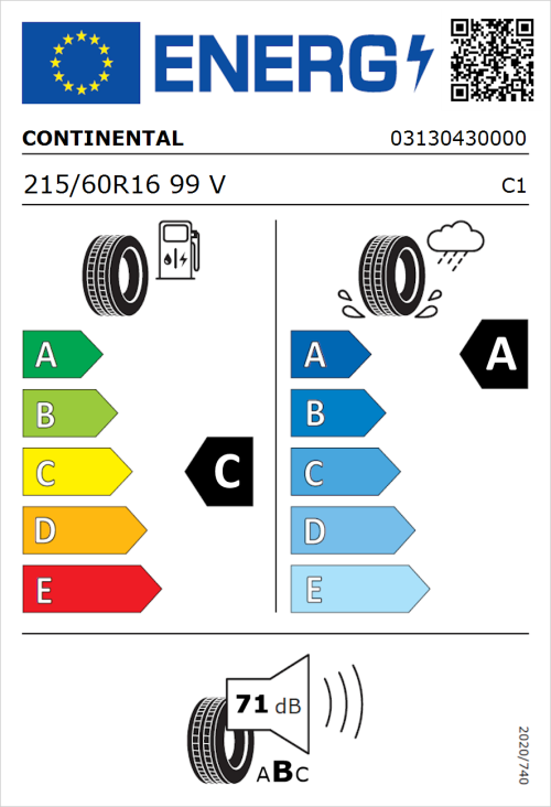 Tyre Label for Continental Premium Contact 7 215/60R16 99V