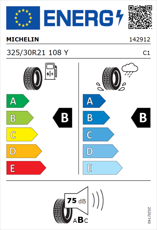 Tyre Label for Michelin Pilot Sport S5 325/30R21 108Y