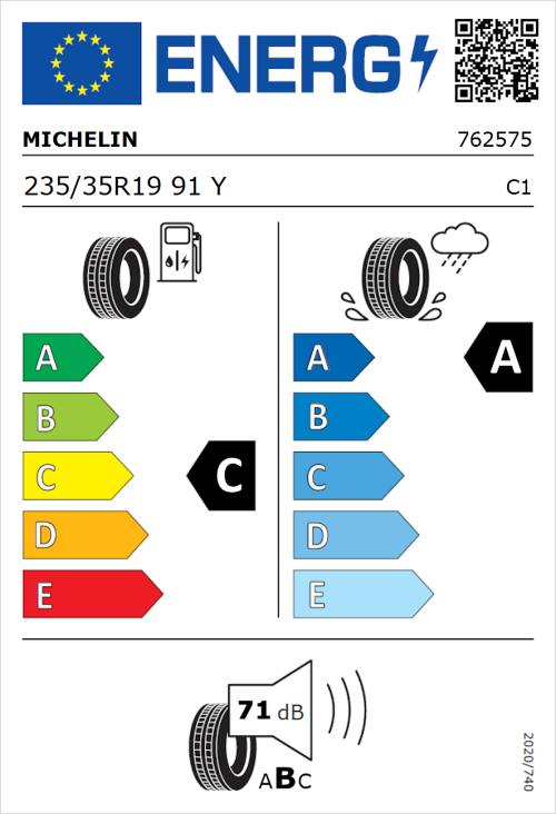 Tyre Label for Michelin Pilot Sport 4 S 235/35R19 91Y